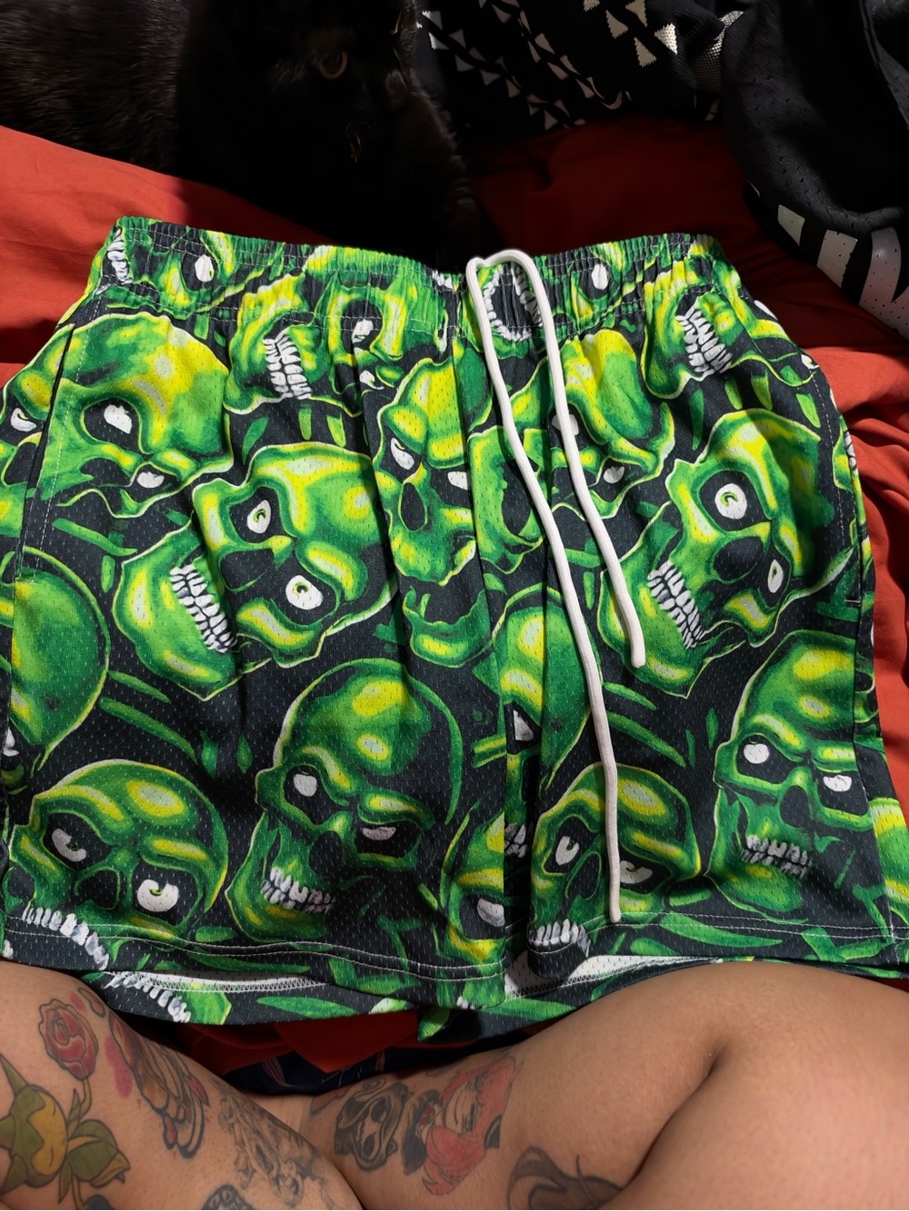 Bravest Studios Black & Neon Green Skull Athletic Shorts